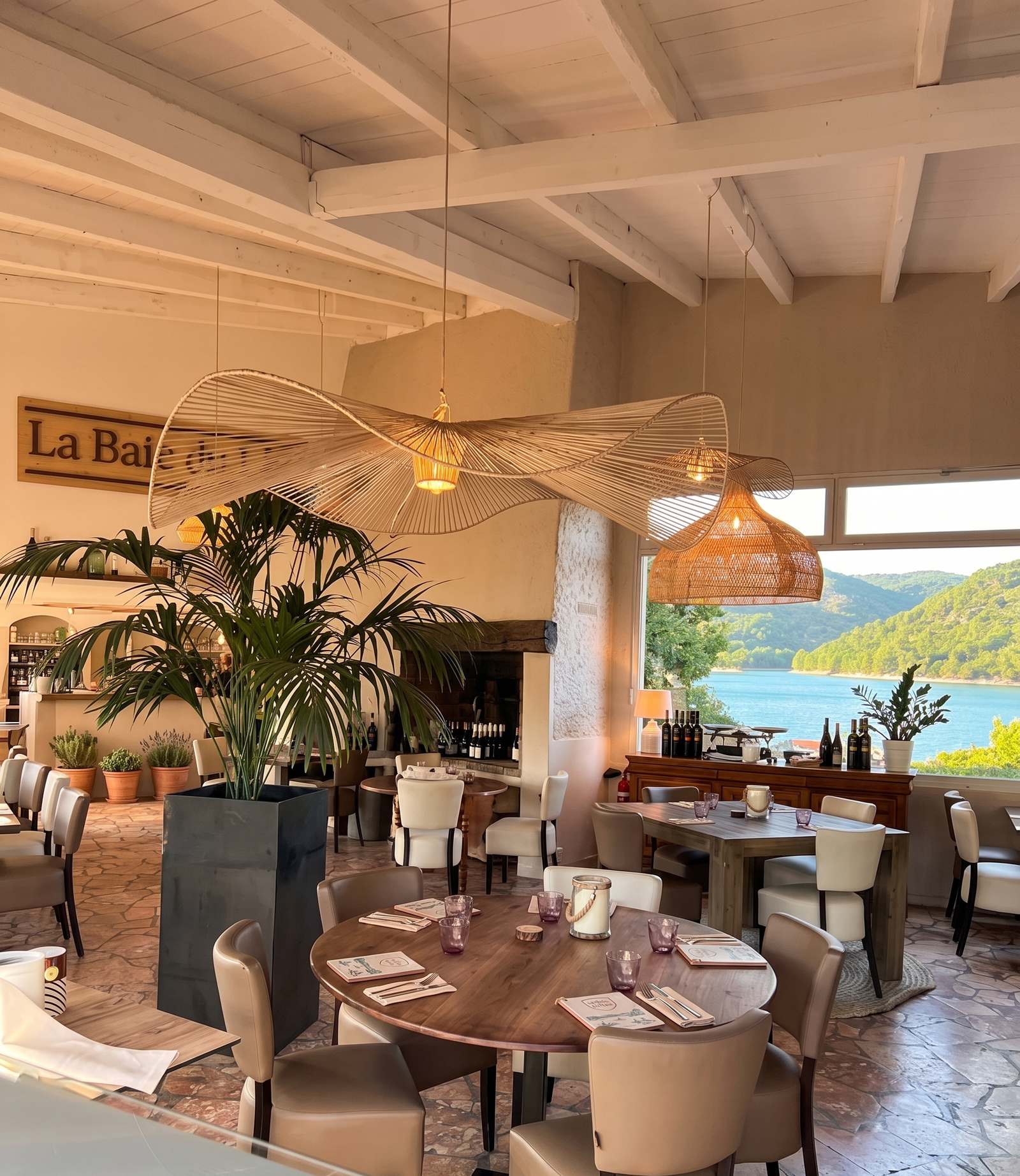 Intérieur du restaurant avec vue sur le lac de Saint-Cassien